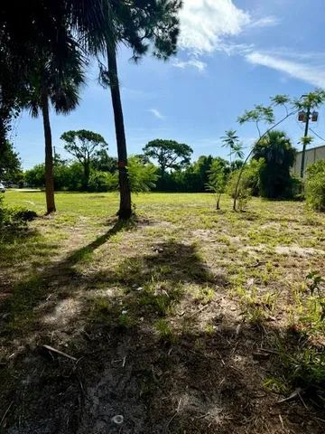 a view of a field with an trees