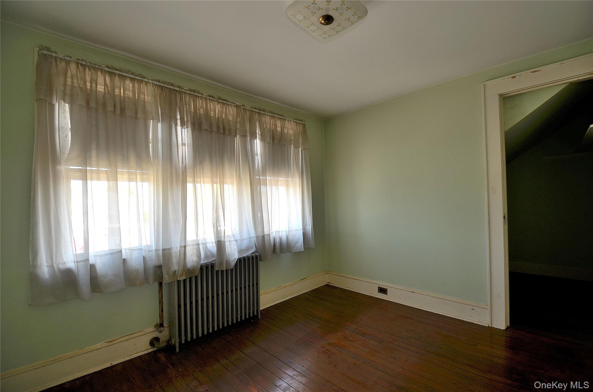 2586 Riverside Drive Wantagh, NY 11793 - Photo 20 of 28 Bedroom featuring wood-finish flooring, a baseboard radiator, and light green wall paint