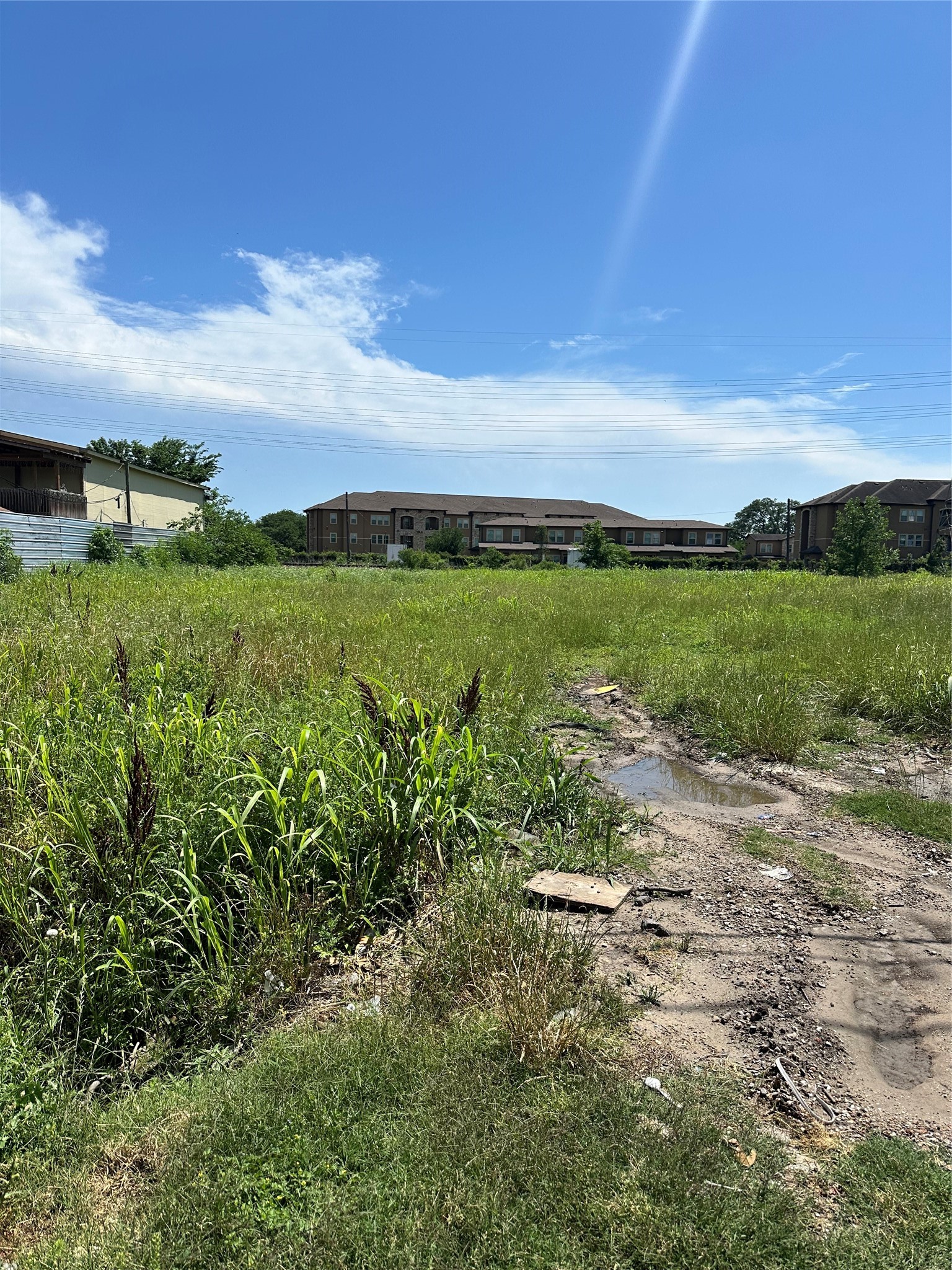 a view of a lake with a houses in the background