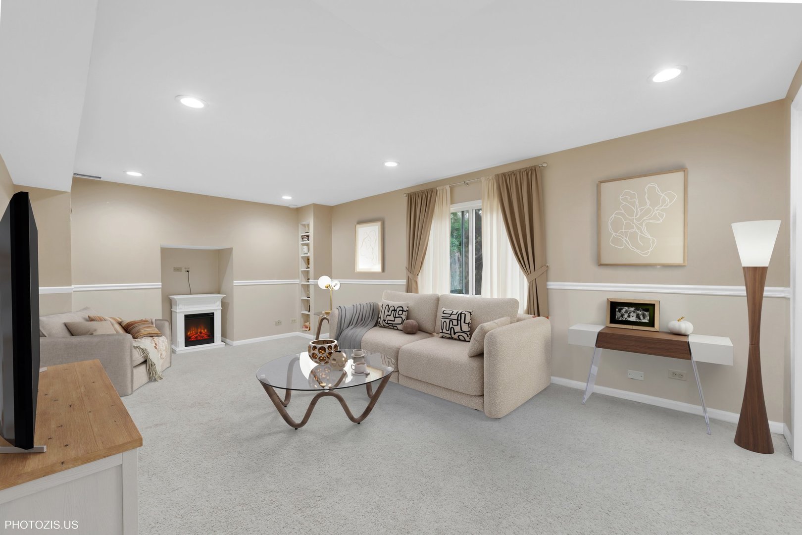 1034 Heather Court Fox River Grove, IL 60021 - Photo 40 of 64 a living room with furniture a fireplace and a flat screen tv