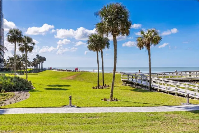 a view of a swimming pool with a garden