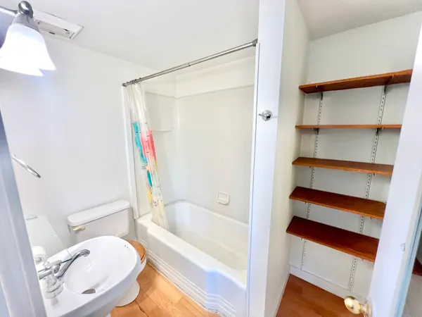 a bathroom with a toilet and a bathtub