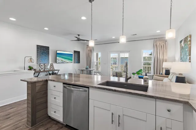 a kitchen with lots of counter space and a sink