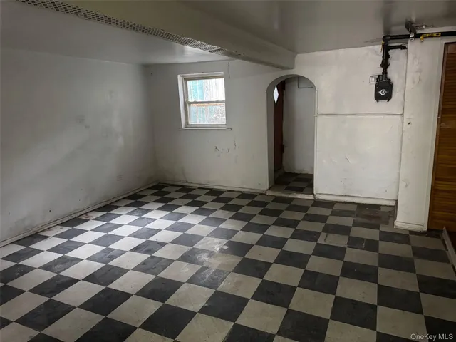 a black and white checkered floor
