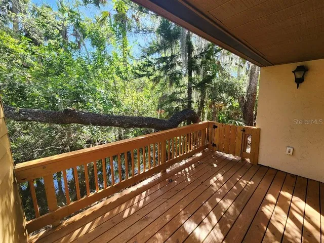 a view of wooden balcony