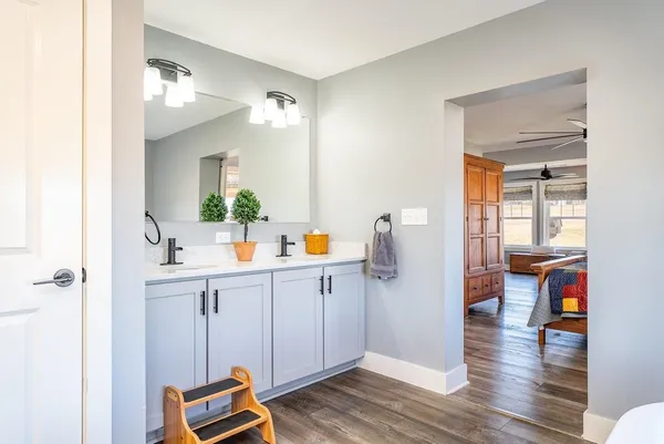 a view of a hallway with washer and dryer