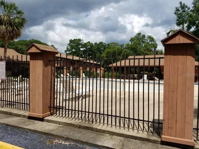 a view of a black gate