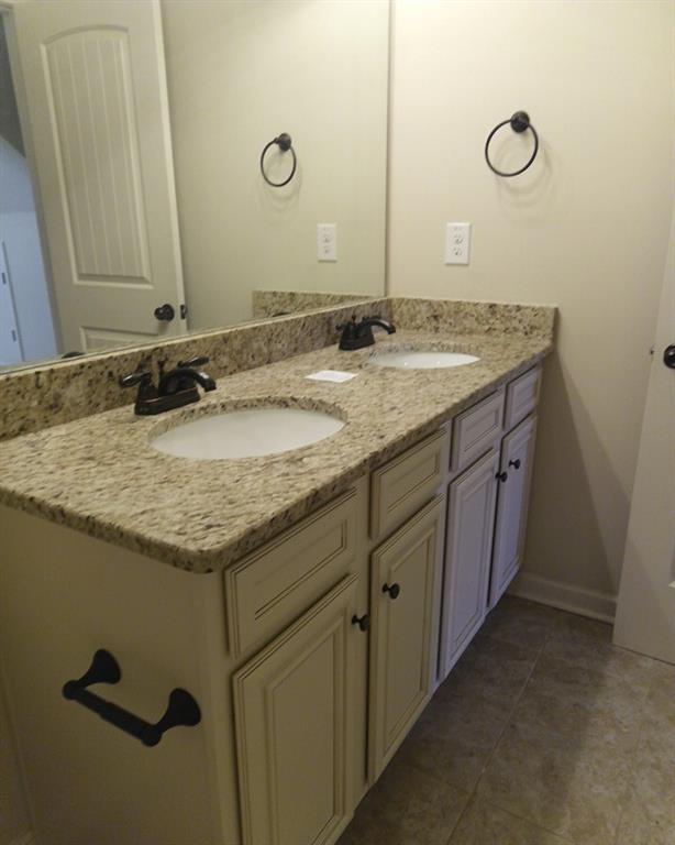 307 Cinnamon Bark Pass Locust Grove, GA 30248 - Photo 21 of 26 a bathroom with a granite countertop sink and a mirror