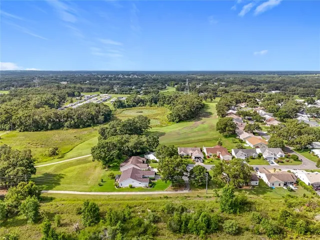 an aerial view of a house with a garden