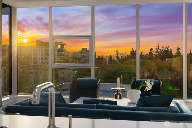 a view of a city and ocean view