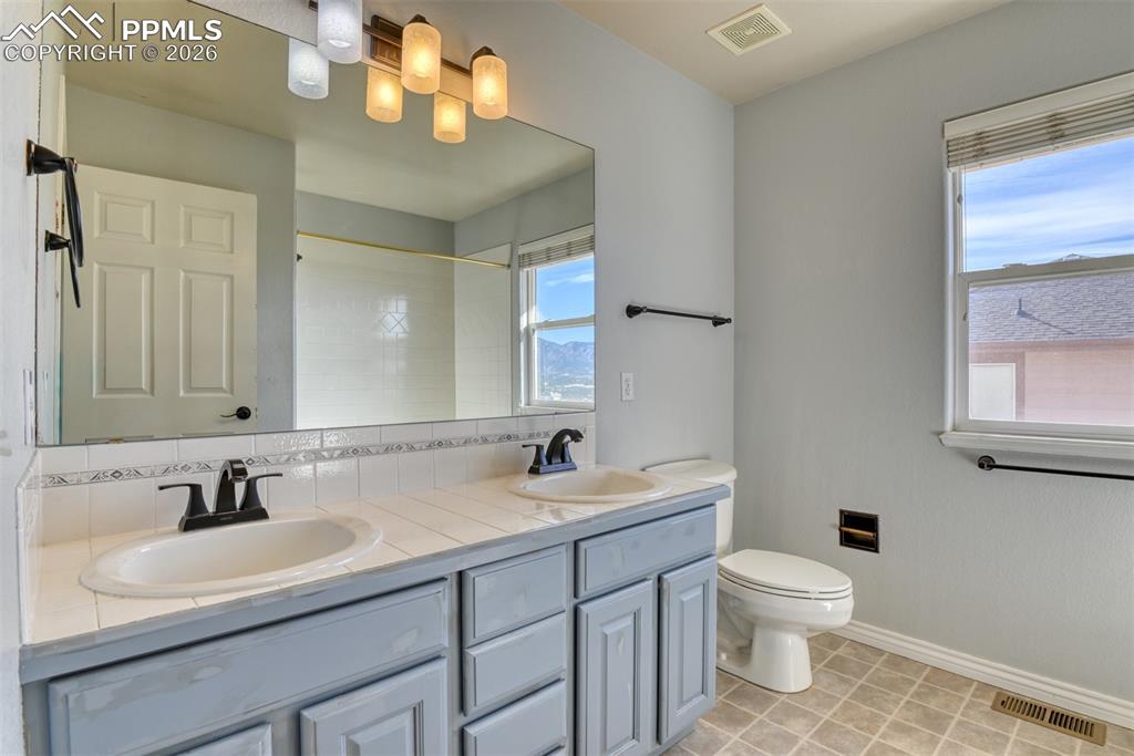 Undisclosed Address Colorado Springs, CO 80921 - Photo 28 of 49 a bathroom with a sink a toilet and a mirror