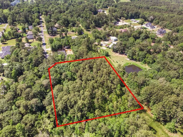 an aerial view of residential house with outdoor space and trees
