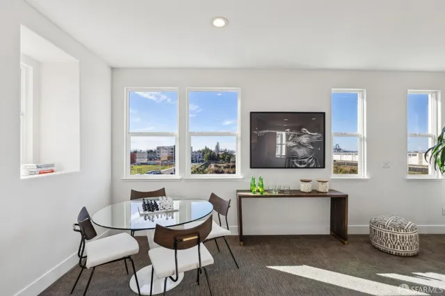 a building outdoor space with patio furniture