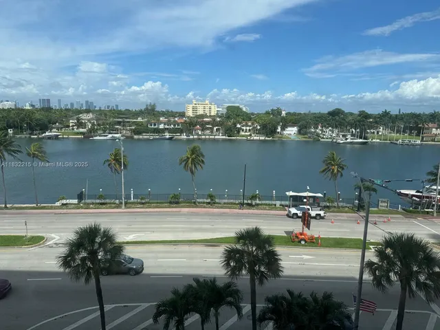 a view of a lake with a city
