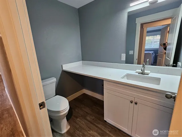 a bathroom with a sink toilet and vanity