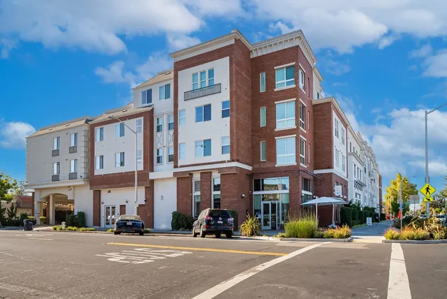 a view of a building and a street