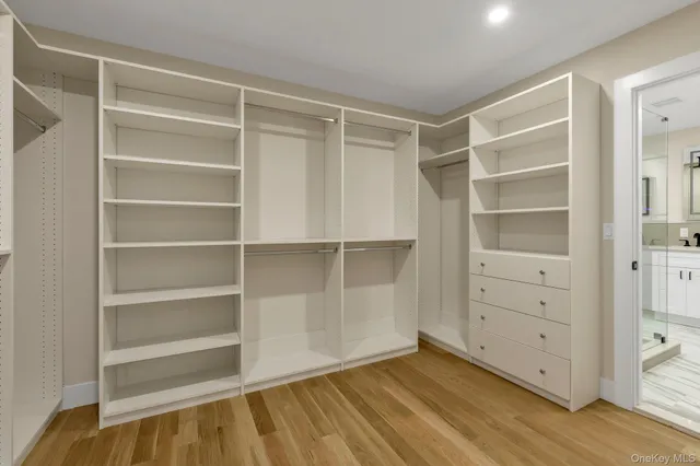 a view of an empty walk in closet