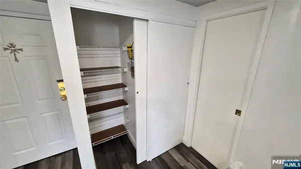 a view of walk in closet with empty racks