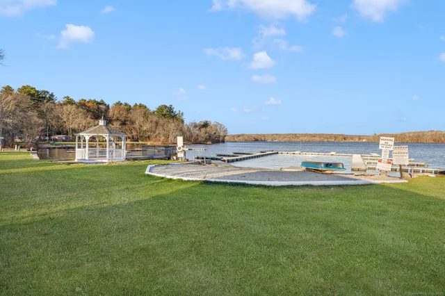 a view of a lake with houses