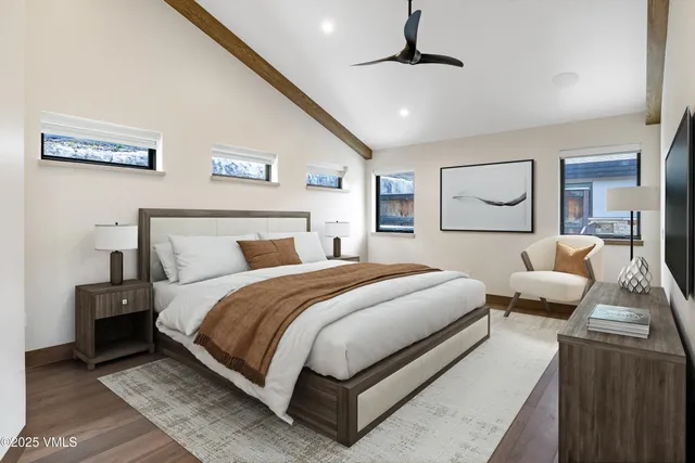 a bed room with a bed and furniture