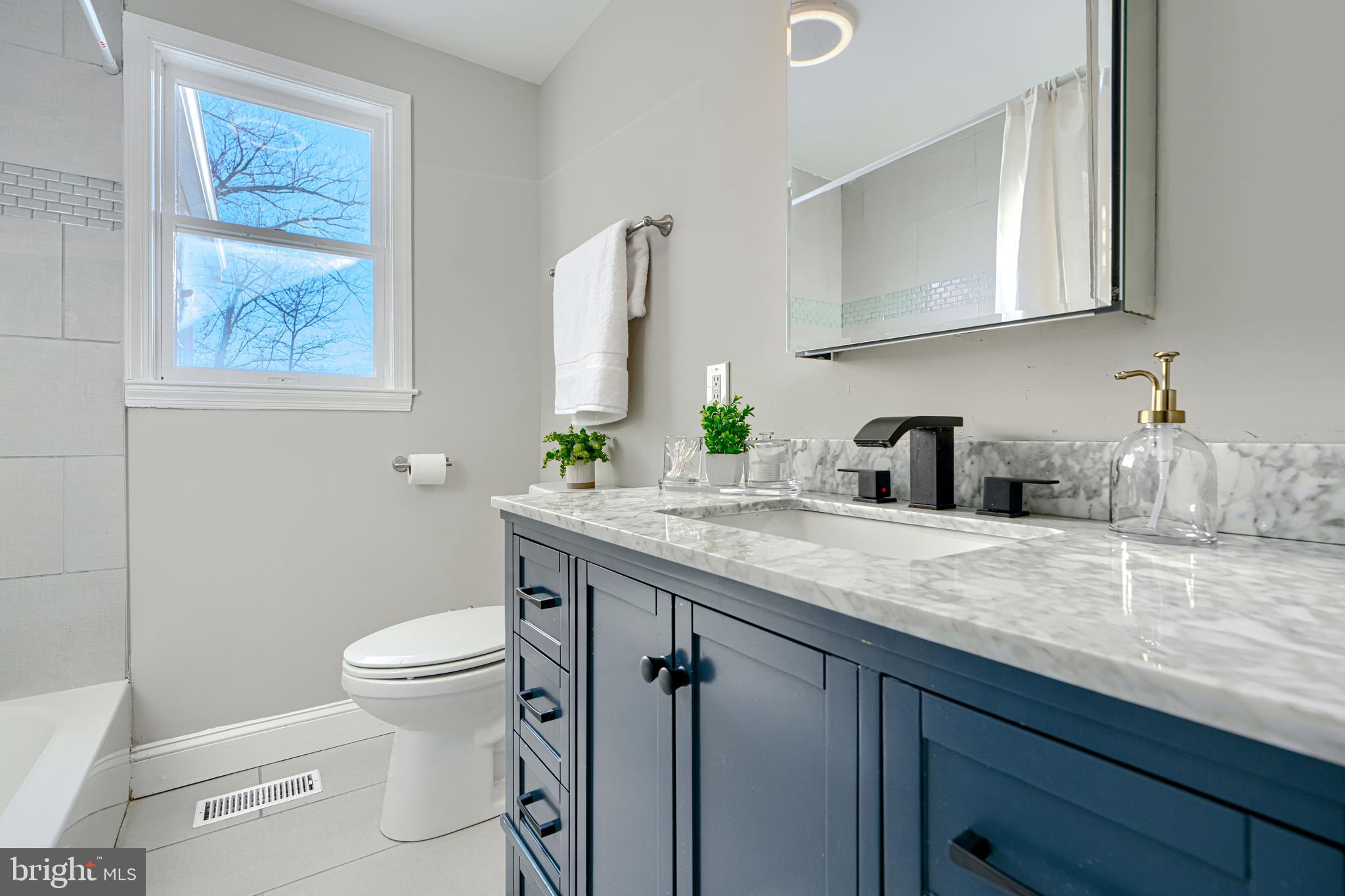 1203 Hilldale Road Baltimore, MD 21237 - Photo 23 of 55 a bathroom with a granite countertop sink a toilet and mirror