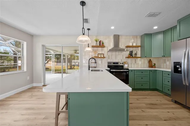 a view of a swimming pool with a porch