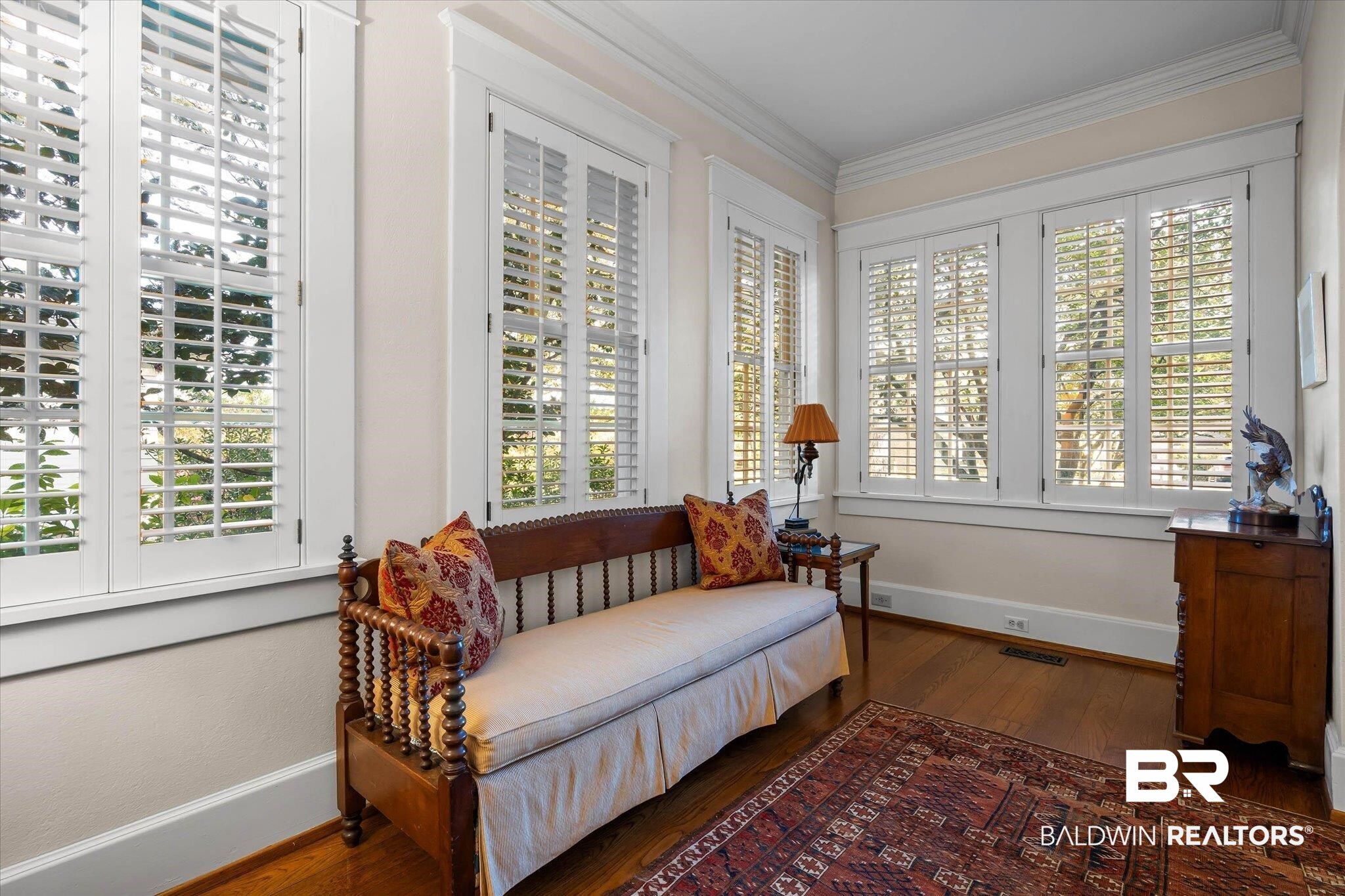 2 Westgate Road Mobile, AL 36608 - Photo 9 of 63 Living area featuring dark wood-style flooring and ornamental molding