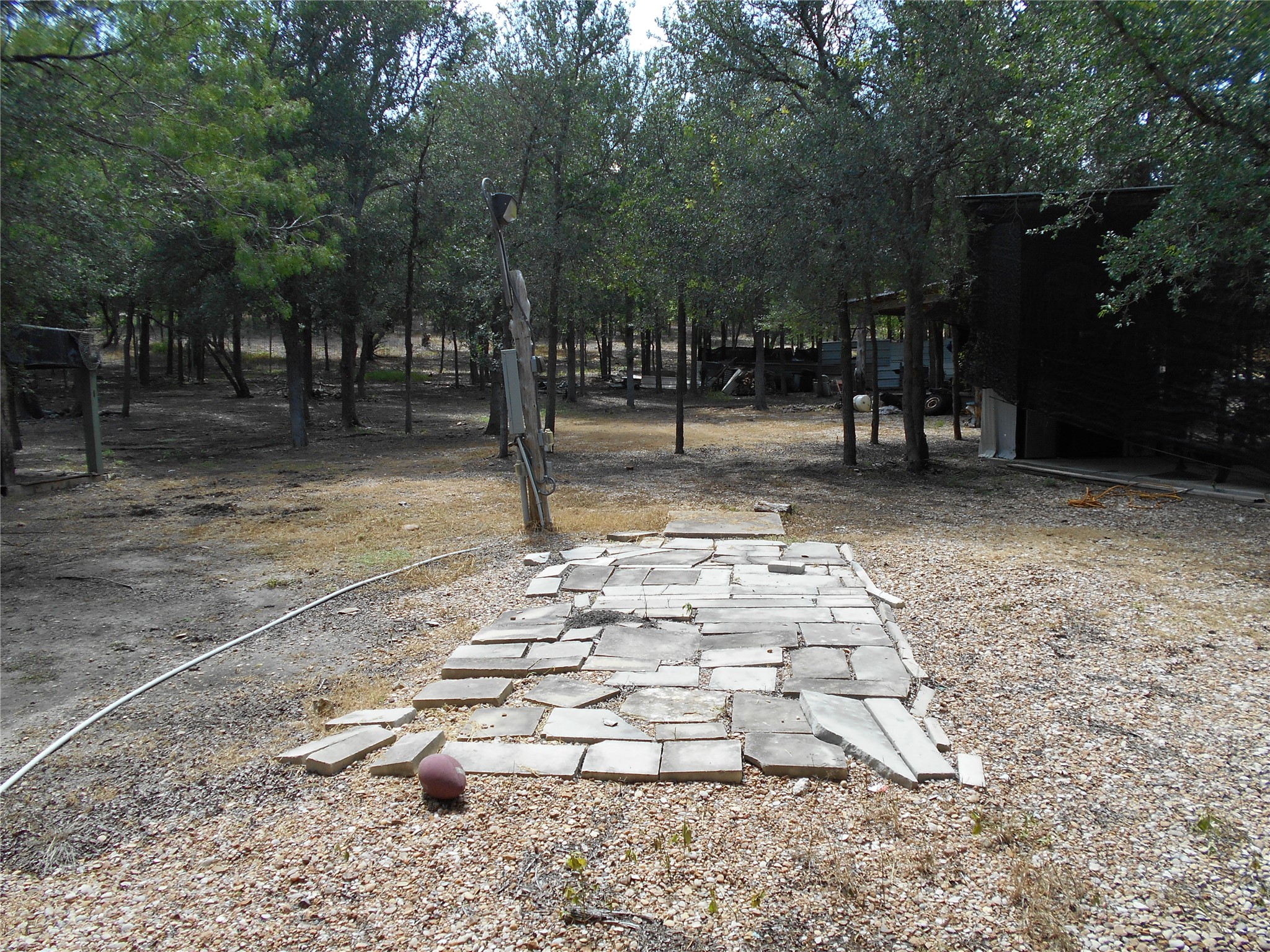 8001 Burleson Manor Road Manor, TX 78653 - Photo 29 of 31 Natural landscaping with mature trees surrounds a stone pathway leading into a wooded retreat.
