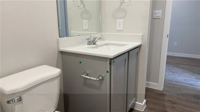 a bathroom with a sink toilet and vanity