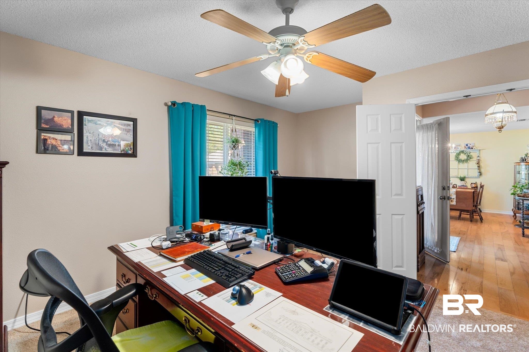 356 Collinwood Loop Foley, AL 36535 - Photo 16 of 21 Home office with ceiling fan, wood-type flooring, and a textured ceiling