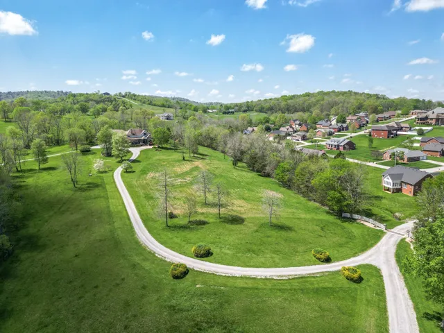 an aerial view of a house with pool