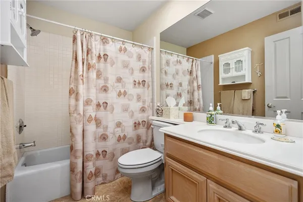 a bathroom with a sink a toilet and shower curtain