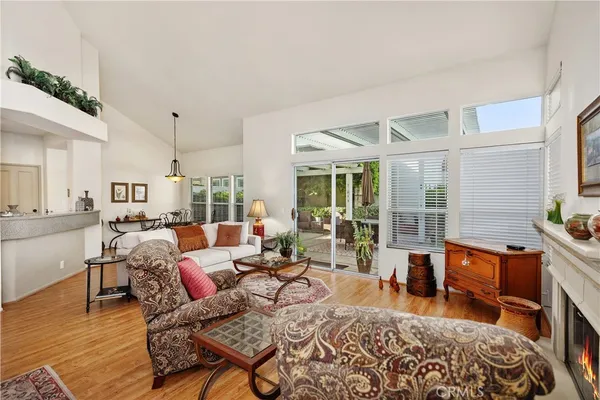 a living room with furniture and a table