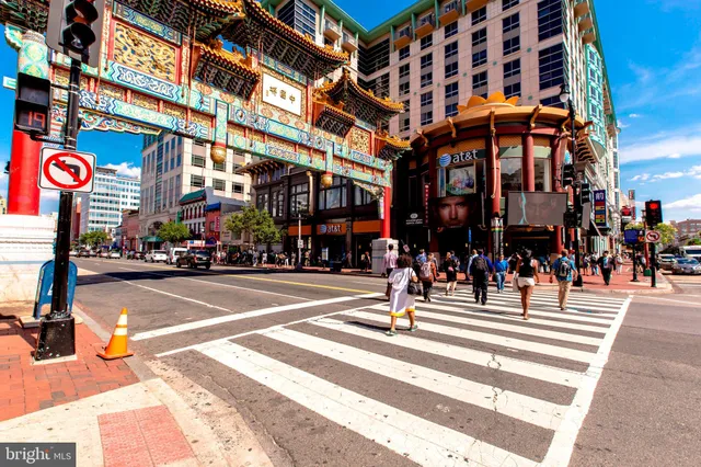 a view of a building and a street light