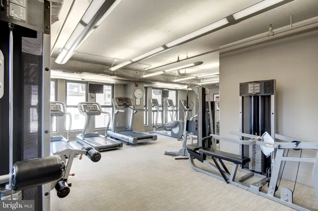 a view of a room with gym equipment