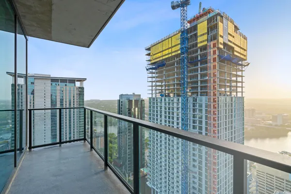 a view of a city from a balcony