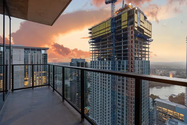 a view of city from a balcony