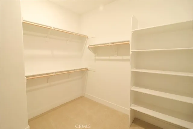 a view of walk in closet with empty racks