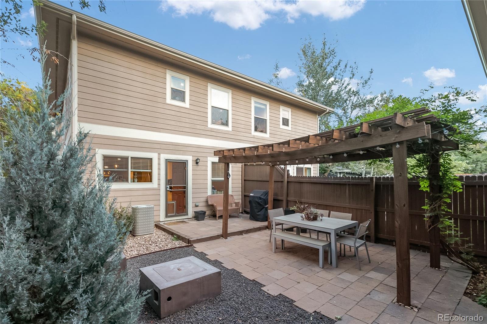 4511 Perry Street Denver, CO 80212 - Photo 25 of 36 a view of a patio with table and chairs with wooden fence and plants