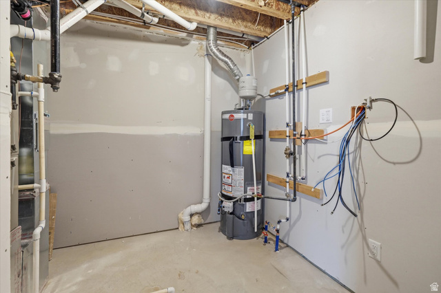 730 West 500 North Smithfield, UT 84335 - Photo 31 of 46 Utility area featuring a water heater, exposed ceiling joists, and various plumbing lines
