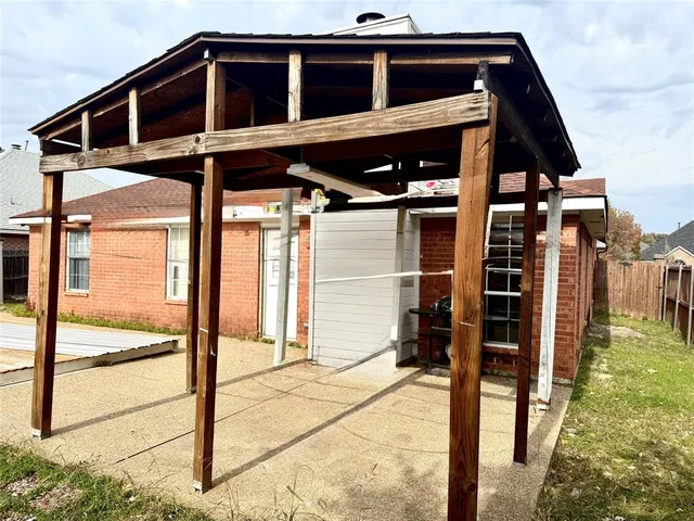 a view of a balcony with door