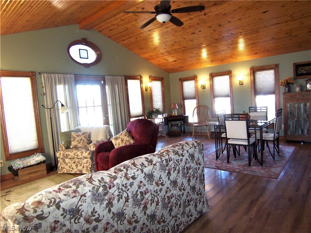 195 Bethel Road Washington, WV 26181 - Photo 12 of 30 The family room is spacious and features a cathedral ceiling and tongue and groove ceiling. Custom woodwork trims each window in the room, including the porthole window in the gable.