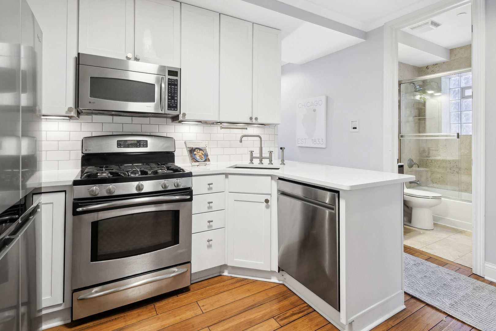 1254 West Eddy Street, Unit 2 Chicago, IL 60657 - Photo 10 of 14 a kitchen with a stove and a microwave