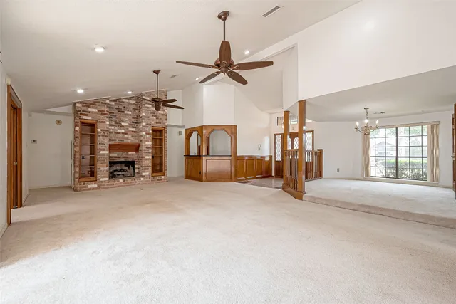 a view of a livingroom with a fireplace