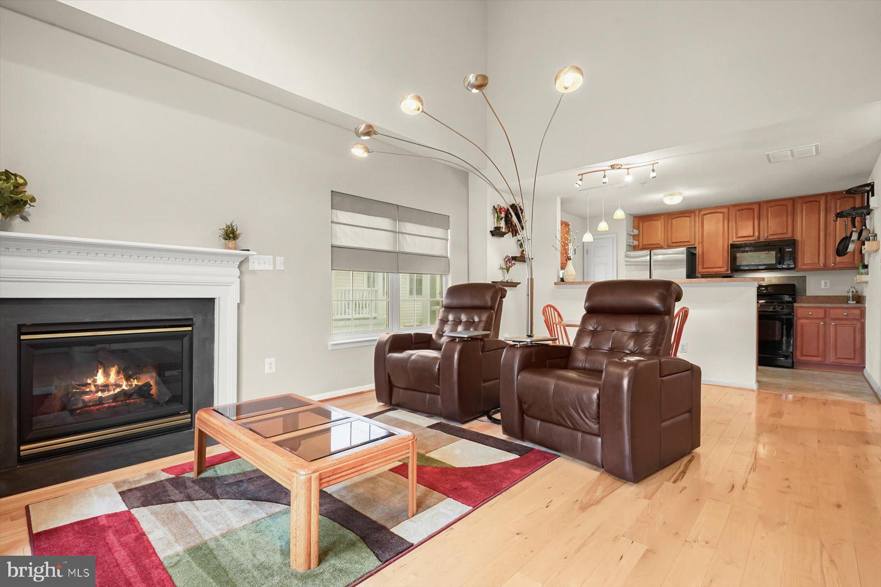 2044 Astilbe Way, Unit 2044 Odenton, MD 21113 - Photo 21 of 56 a living room with furniture a fireplace and a kitchen view