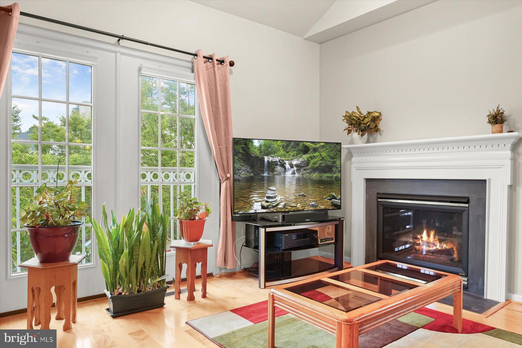 2044 Astilbe Way, Unit 2044 Odenton, MD 21113 - Photo 22 of 56 a living room with furniture a fireplace and a floor to ceiling window