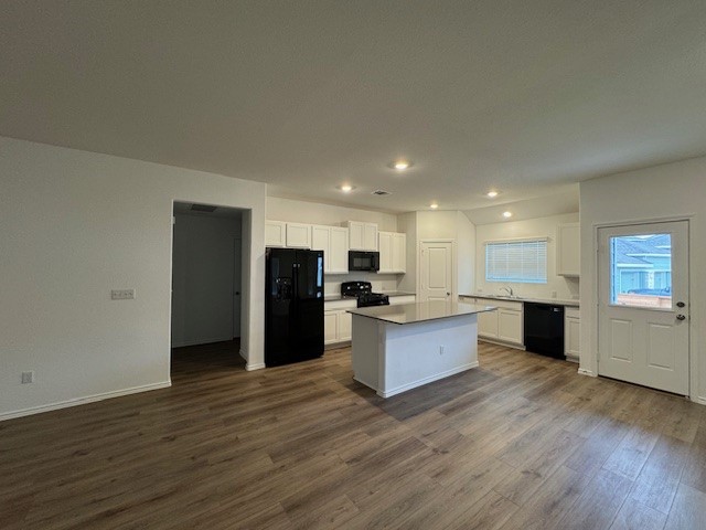 222 Carmello Kyle, TX 78640 - Photo 29 of 30 a large kitchen with a center island wooden floor stainless steel appliances and windows