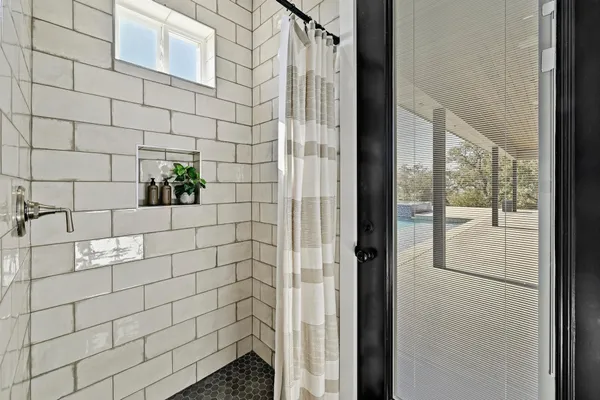 a bathroom with a shower