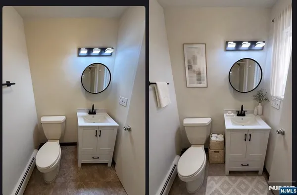 a bathroom with a toilet a sink and a mirror