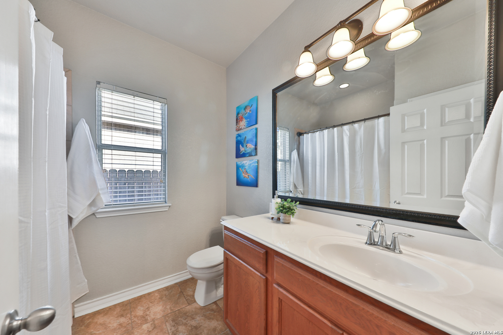 10414 Pecne Path Helotes, TX 78023 - Photo 24 of 42 a bathroom with a sink a toilet and a mirror